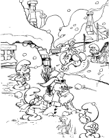 A coloring page of the smurfs